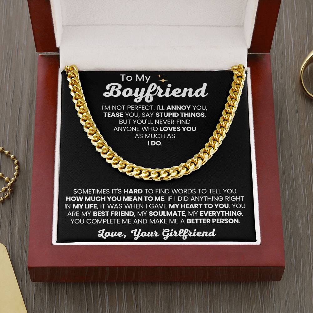 To My Boyfriend - Cuban Link Chain - Girlfriend to Boyfriend Anniversary, Christmas & Birthday Gift