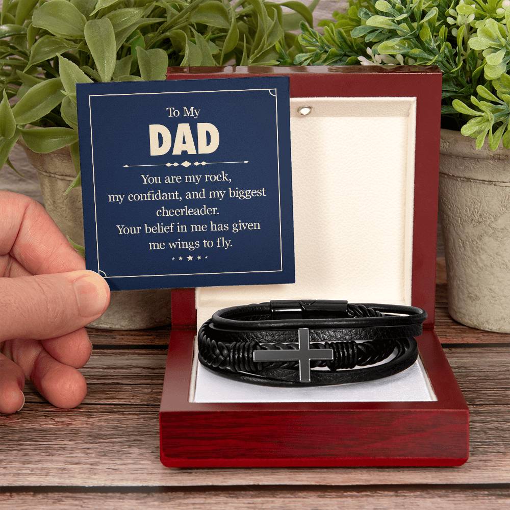 To My Dad - You are my rock - Gift for Dad - Men's Cross Bracelet