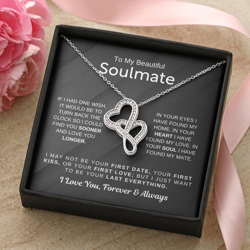 To My Beautiful Soulmate Necklace - Romantic Necklace for Surprising The Soulmate in Your Life - Heart-to-heart Pendant Necklace