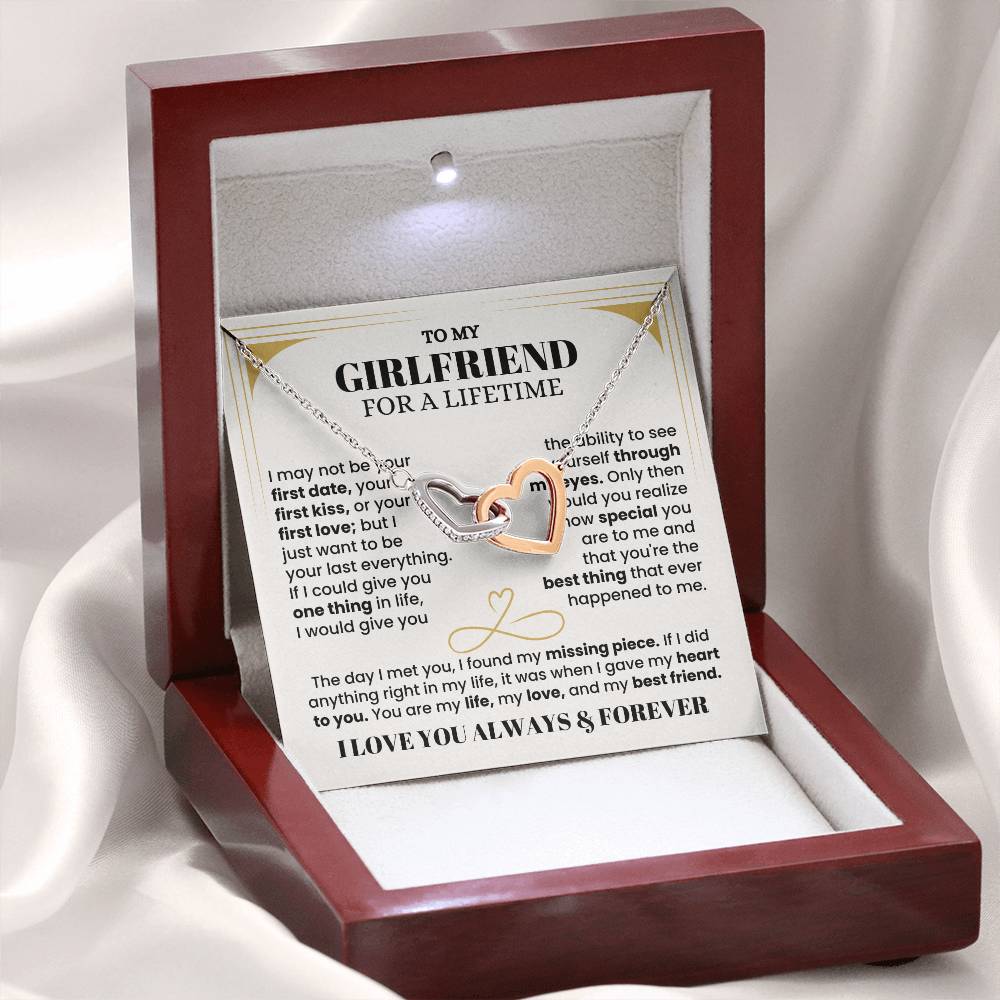 To My Girlfriend Necklace - Soulmate Jewelry Gift for Valentine’s Day, Birthday - Interlocking Hearts Necklace
