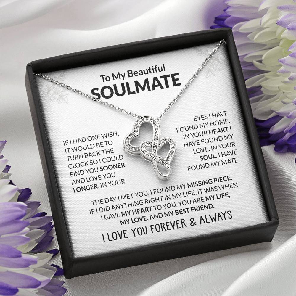To My Beautiful Soulmate Necklace - Romantic Necklace Gift for Her for Valentine’s Day & Special Occasions - Heart-to-heart Pendant Necklace