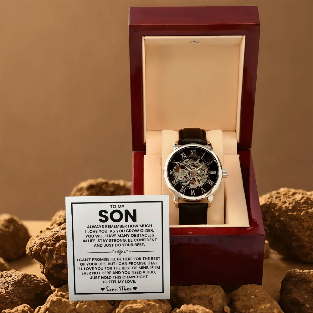 To My Son Watch – Birthday, Graduation, Christmas Gift from Mom – Men's Openwork Watch