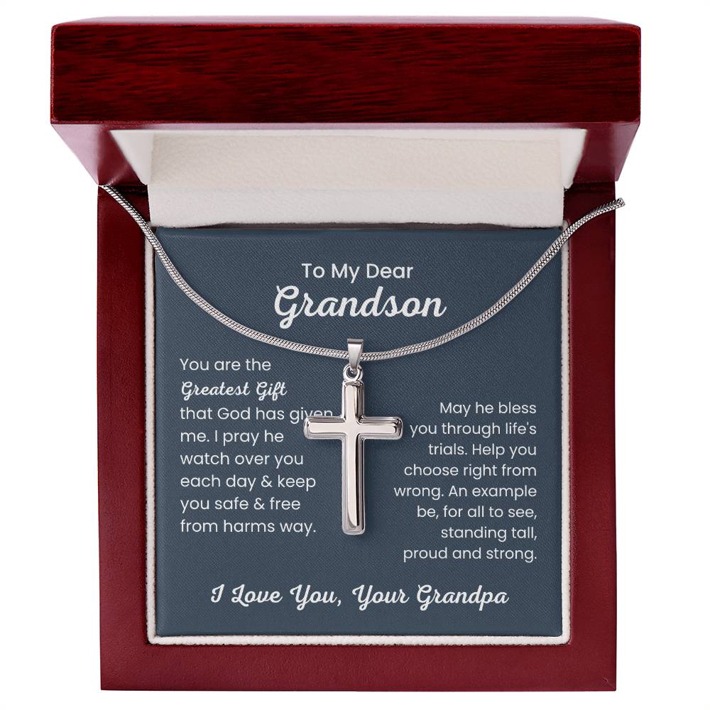 To Dear My Grandson - You are the greatest gift - Gift for Grandson from Grandpa - Artisan Cross Necklace