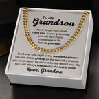 Grandson Necklace Gift from Grandma, Birthday, Graduation & Christmas Jewelry - Cuban Link Chain