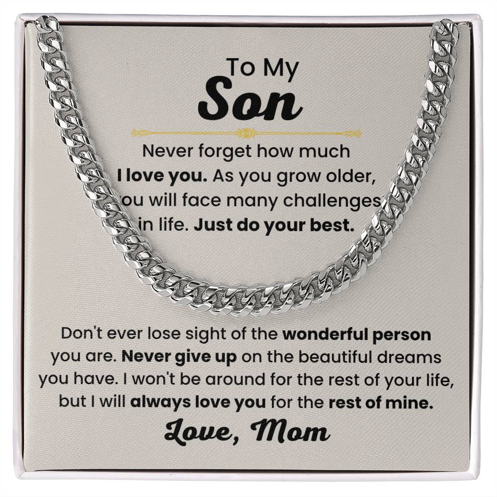 Son Necklace Gift from Mom, Birthday, Graduation & Christmas Jewelry - Cuban Link Chain