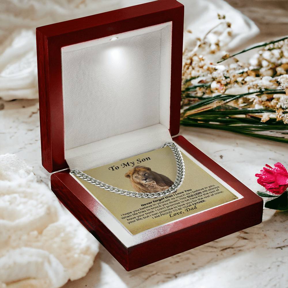 To My Son Necklace from Dad - I believe in you - Cuban Link Chain