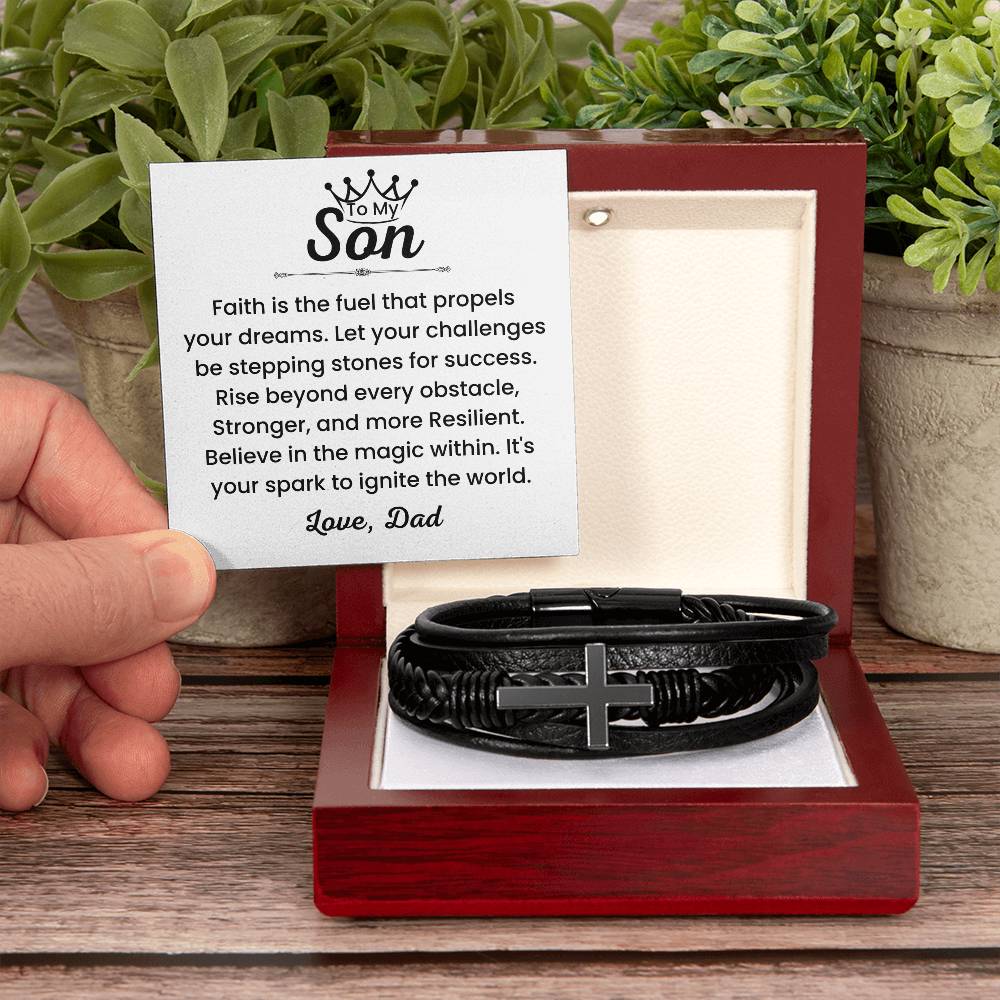 To My Son – Graduation, Birthday, Holiday Gift from Dad – Men’s Cross Bracelet