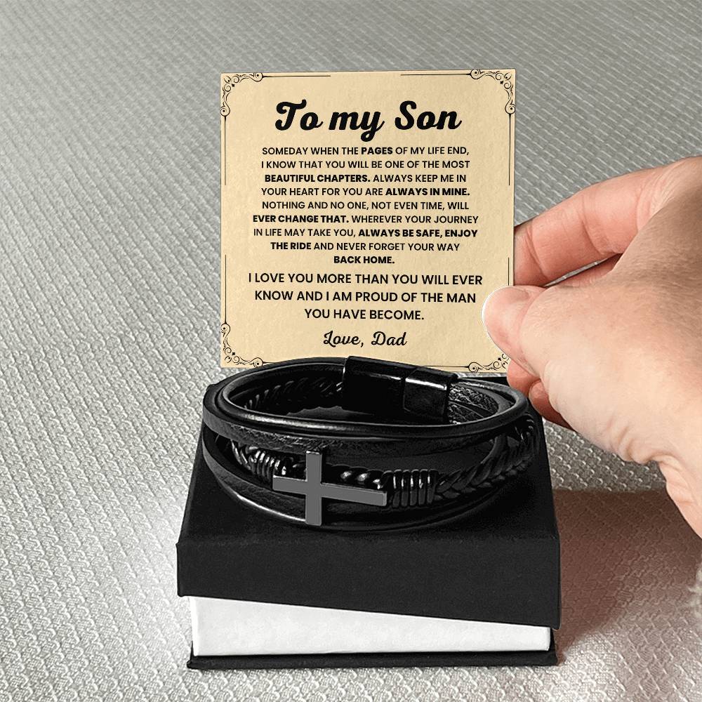 Son Gift from Dad – Christmas, Graduation, Birthday – Men’s Cross Bracelet