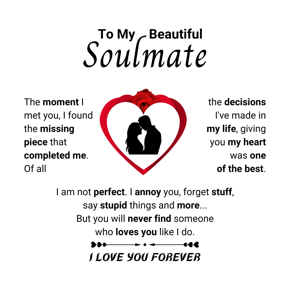 To My Beautiful Soulmate Necklace - Romantic Necklace for Surprising The Soulmate in Your Life - Scripted Love Necklace