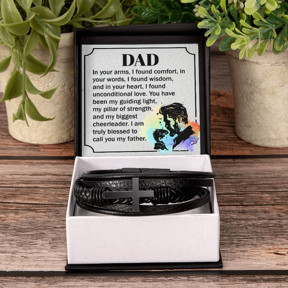 Dad - In your arms, I found comfort - Men's Cross Bracelet for Father