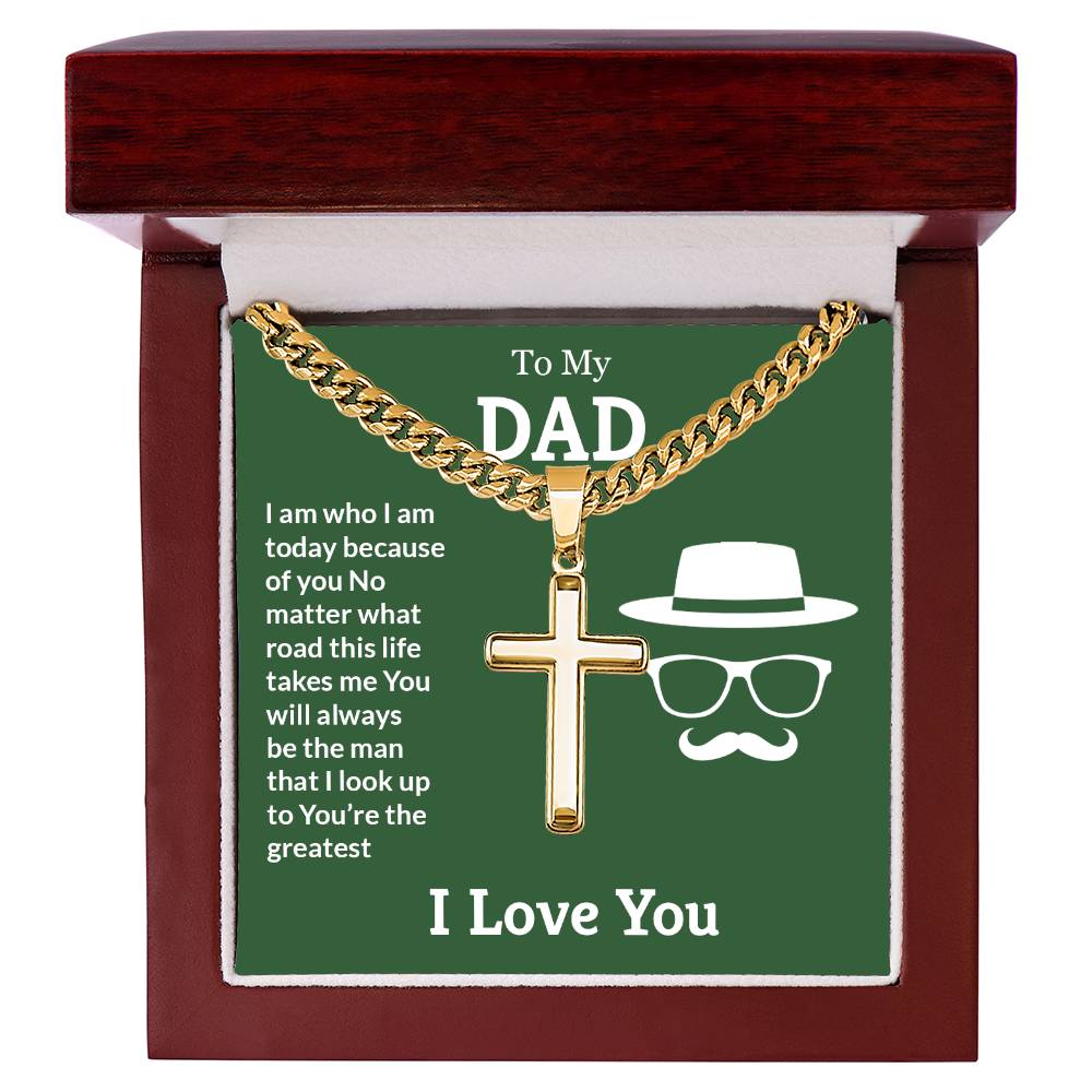 To My Dad Necklace - You're the greatest - Dad Gift from Kids - Artisan Cross with Cuban Link Chain