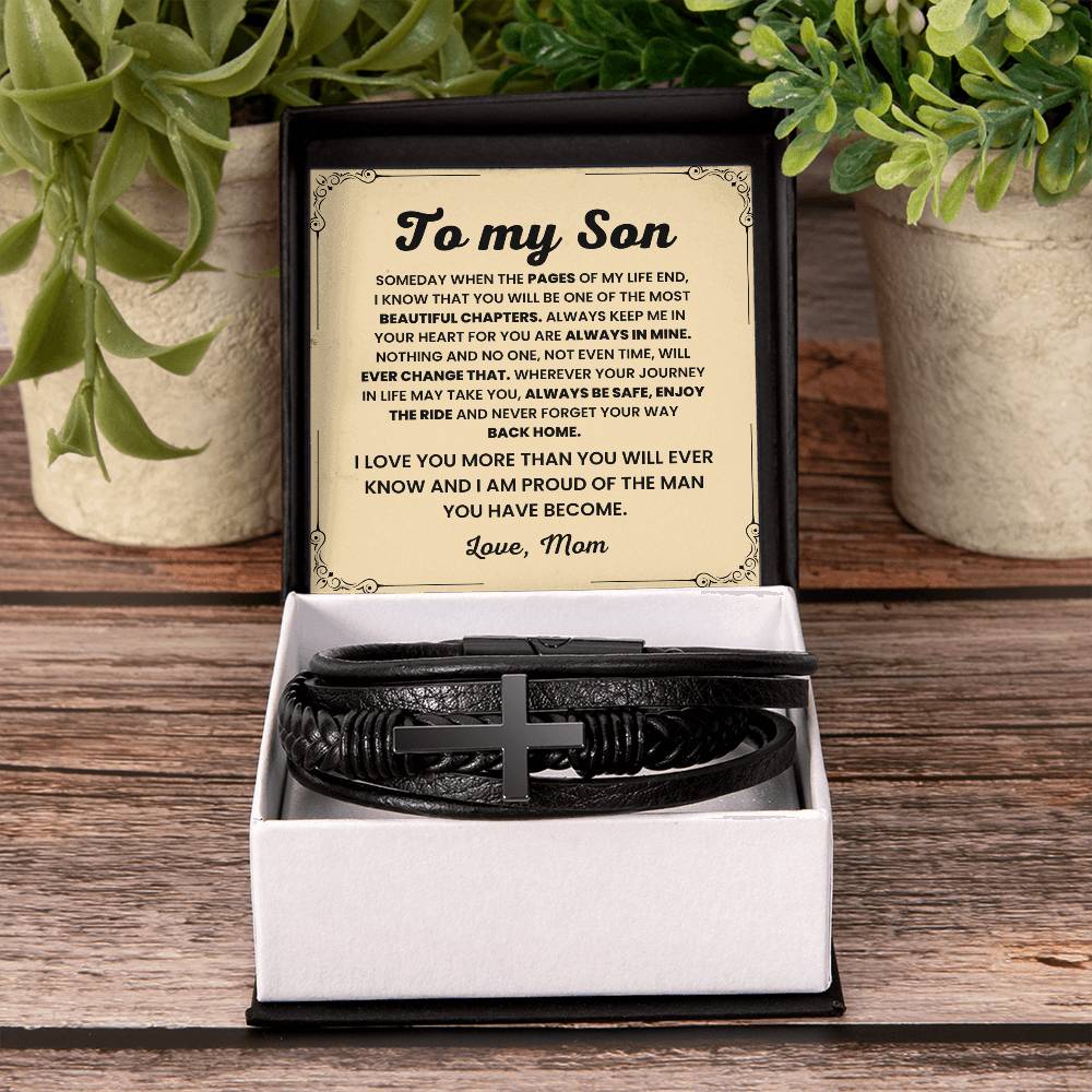 To My Son – Birthday, Christmas Jewelry from Mom – Men’s Cross Bracelet