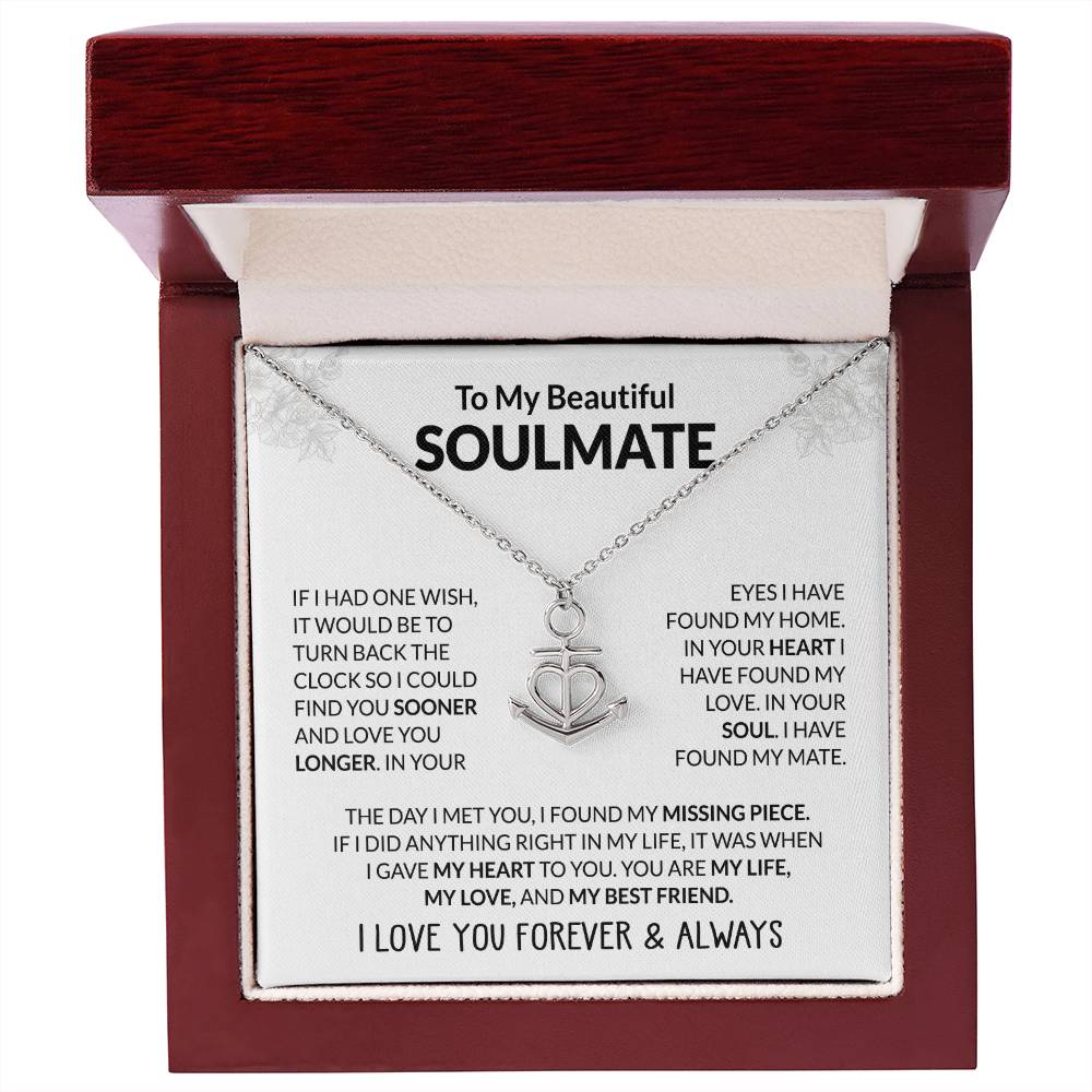 To My Beautiful Soulmate Necklace - Romantic Necklace Gift for Her for Valentine’s Day & Special Occasions - Anchor Pendant Necklace
