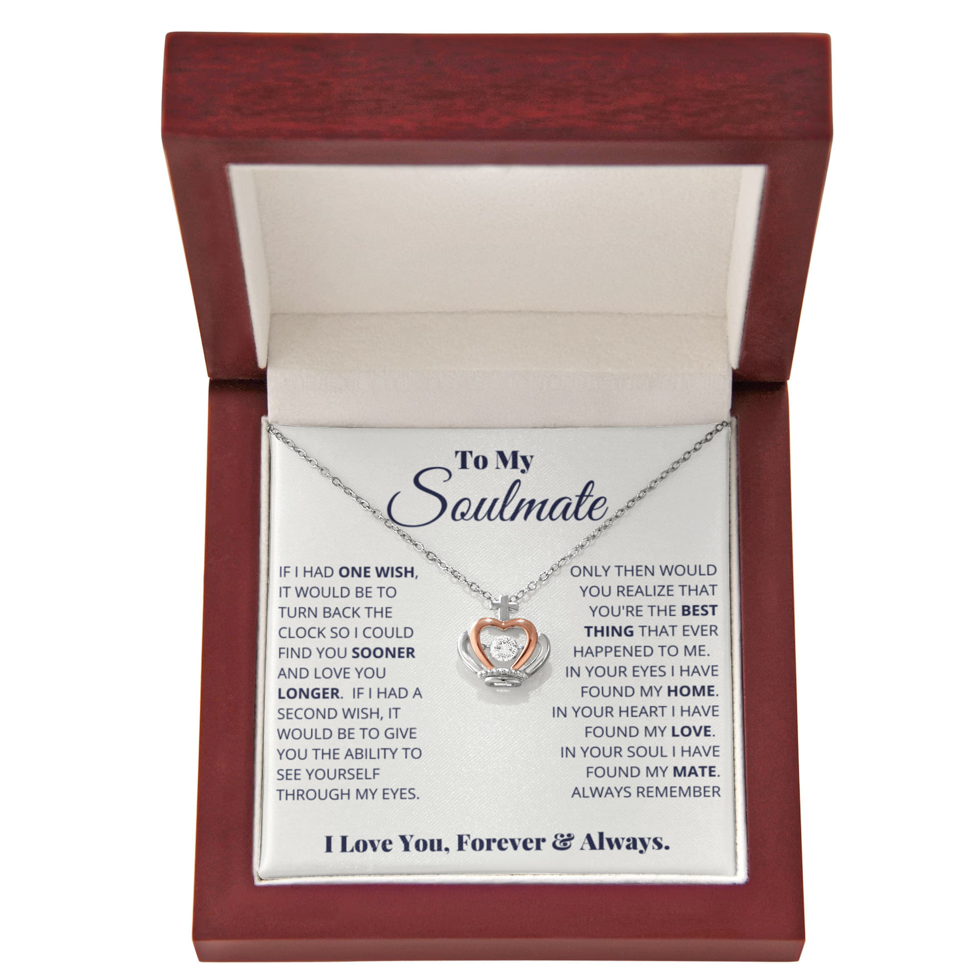 To My Soulmate Necklace - Romantic Soulmate Gift for Her for Christmas & Holiday Gifting - Crown Pendant Necklace