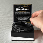 To My Grandson – Graduation, Christmas Gift from Grandpa – Men's Cross Bracelet