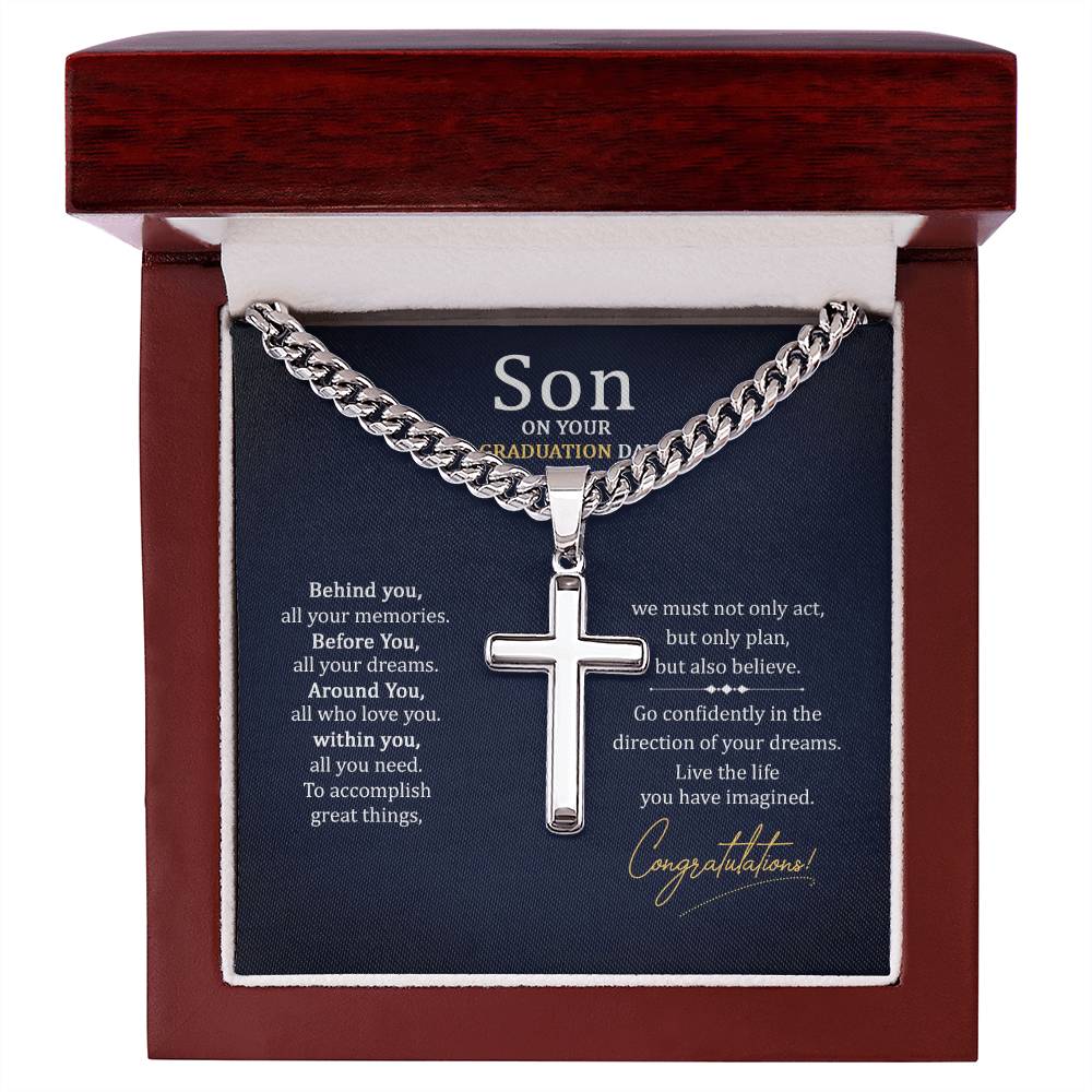 Graduation Gift for Son - Congratulations - Artisan Cross with Cuban Link Chain
