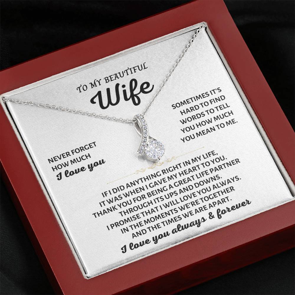 To My Beautiful Wife Necklace - Romantic Keepsake Jewelry Gift from Husband for Special Days & Valentine’s Love - Alluring Beauty Necklace