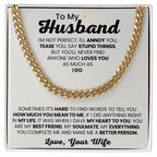 To My Husband Gift from Wife - I am not perfect - Christmas, Birthday & Valentine’s Day Gift for Him