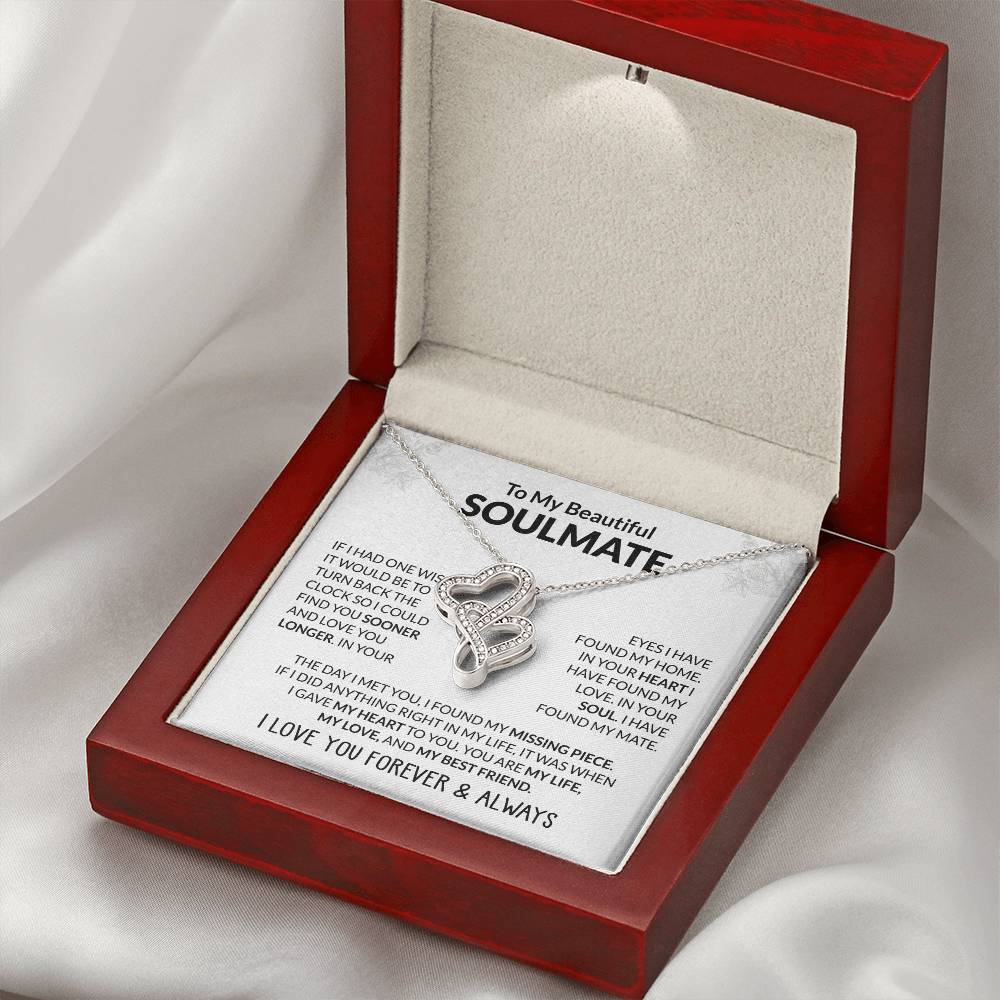 To My Beautiful Soulmate Necklace - Romantic Necklace Gift for Her for Valentine’s Day & Special Occasions - Heart-to-heart Pendant Necklace