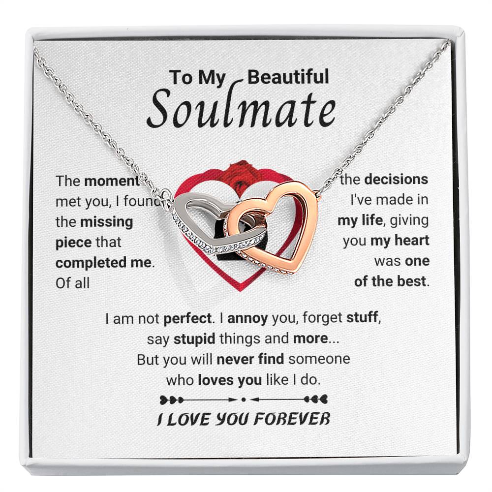 To My Beautiful Soulmate Necklace - Soulmate Gift for Her for Christmas & Everyday Love - Interlocking Hearts Necklace