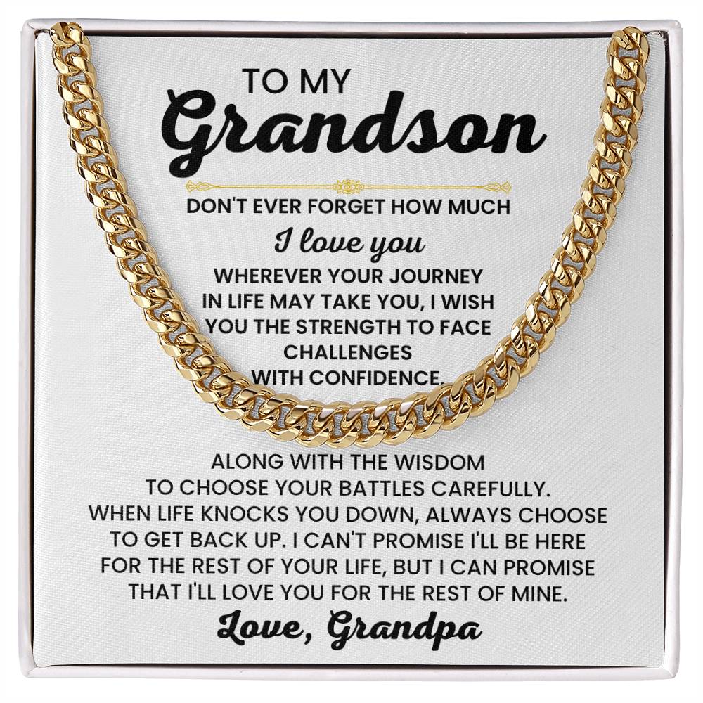 To My Grandson Necklace – Grandson Gift from Grandpa – Cuban Link Chain