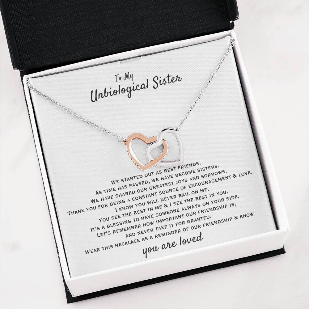 To My Unbiological Sister - You are loved - Gift for Bonus Sister - Interlocking Hearts Necklace