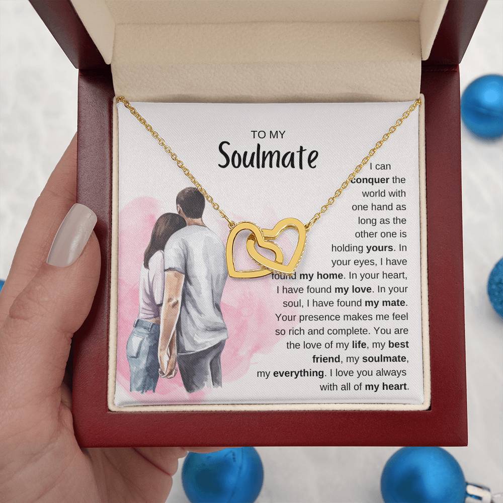 To My Soulmate Necklace - Perfect Gift for Romantic Celebrations & Appreciation Days - Interlocking Hearts Necklace