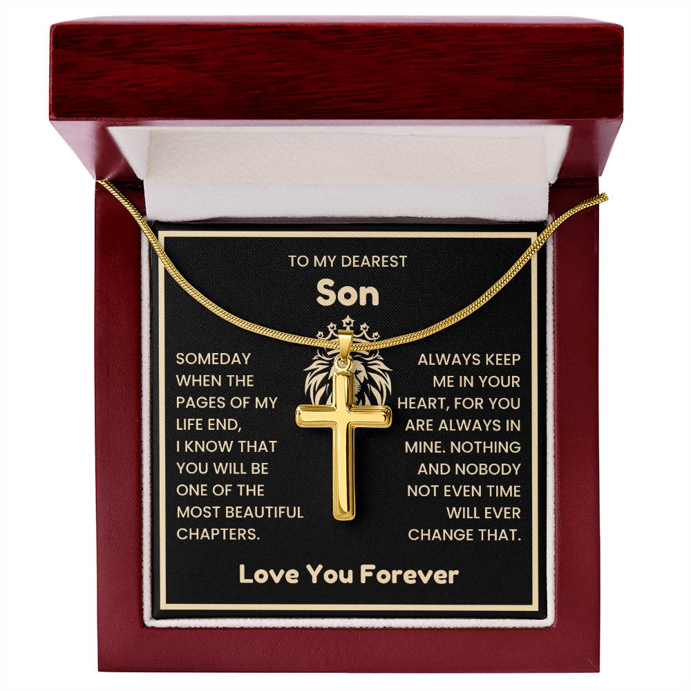 To My Dearest Son Necklace - Gift for Son - Always keep me in your heart - Artisan Cross Necklace