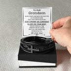 To Our Grandson - Stay Strong, Be Confident & Just Do Your Best - Men's Cross Bracelet from Grandparents