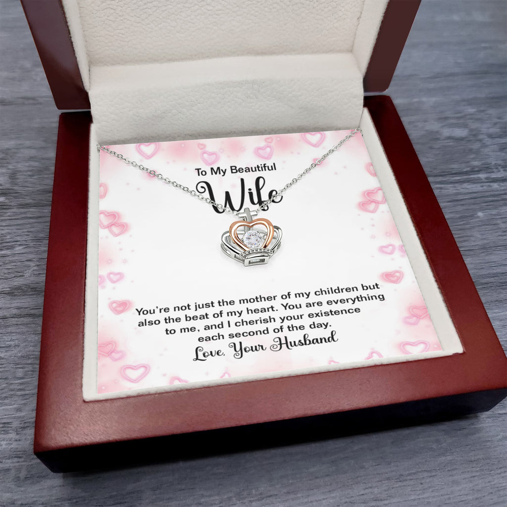 To My Wife Necklace - Romantic Gift from Husband for Valentine’s Day, Birthdays & Holiday Surprises - Crown Pendant Necklace