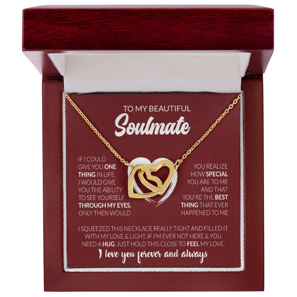 To My Beautiful Soulmate Necklace - Soulmate Gift for Her for Holiday Celebrations & Romance - Interlocking Hearts Necklace