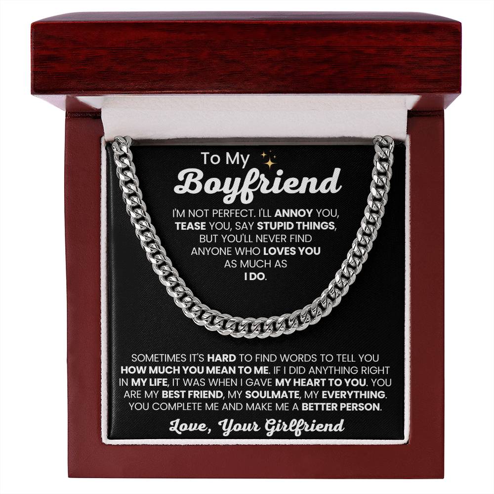To My Boyfriend - Cuban Link Chain - Girlfriend to Boyfriend Anniversary, Christmas & Birthday Gift