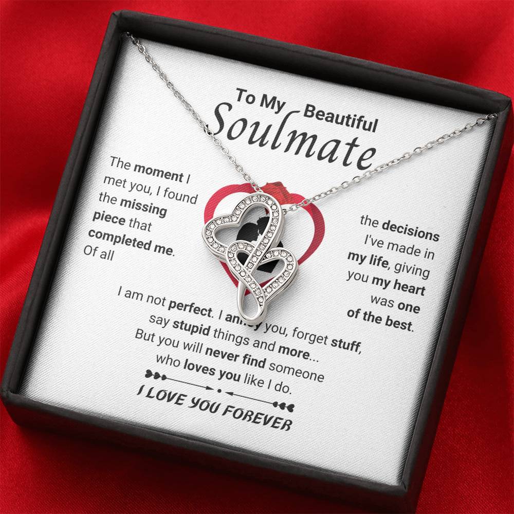 To My Beautiful Soulmate Necklace - Gift for Her for Birthday & Sweet Romantic Surprises - Heart-to-heart Pendant Necklace