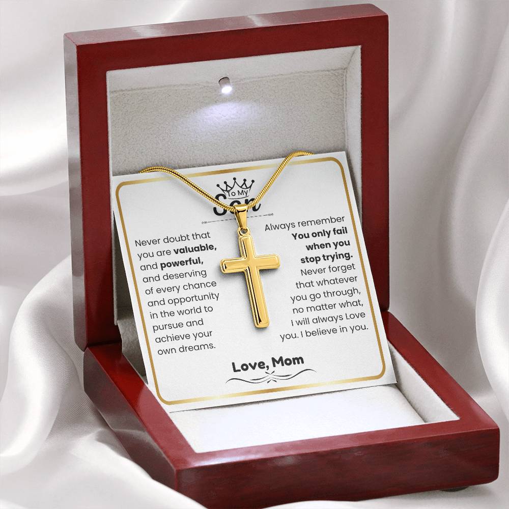 To My Son - I believe in you - Gift for Son from Mom - Artisan Cross Necklace