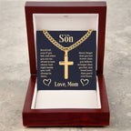 To My Son - Gift for Son from Mom - You are braver than you believe - Artisan Cross with Cuban Link Chain