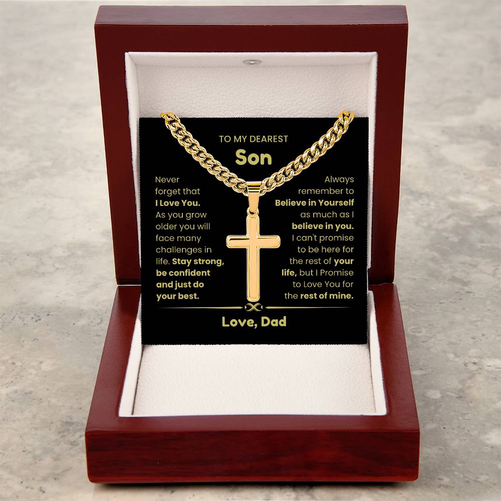 To My Son - As you grow older you will face many challenges in life - Son Gift from Dad - Artisan Cross with Cuban Link Chain