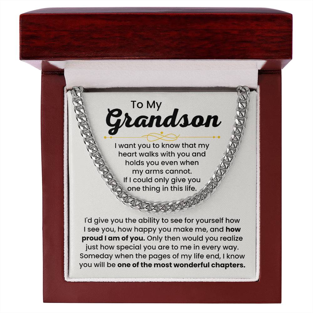 To My Grandson Necklace – Holiday Gift for Grandson Graduation – Cuban Link Chain