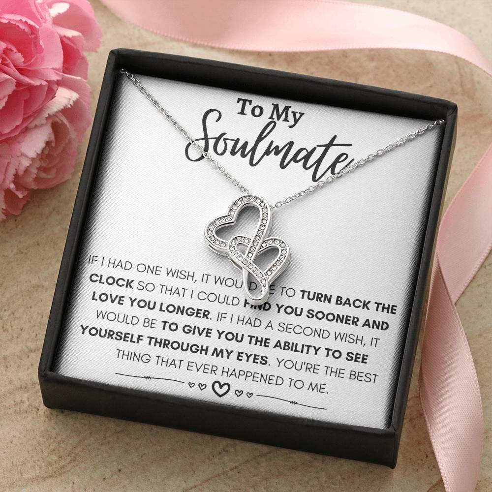 To My Soulmate Necklace - Romantic Jewelry Gift for Her for Christmas & Special Dates - Heart-to-heart Pendant Necklace