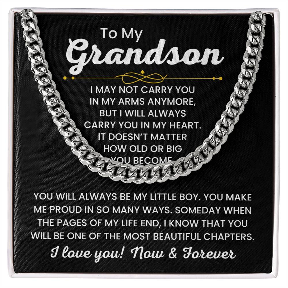 To My Grandson, Cuban Link Chain Necklace for Grandson, Birthday Gift, Stylish Teen & Young Men Accessory,