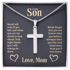 To My Son - Gift for Son from Mom - You are braver than you believe - Artisan Cross Necklace