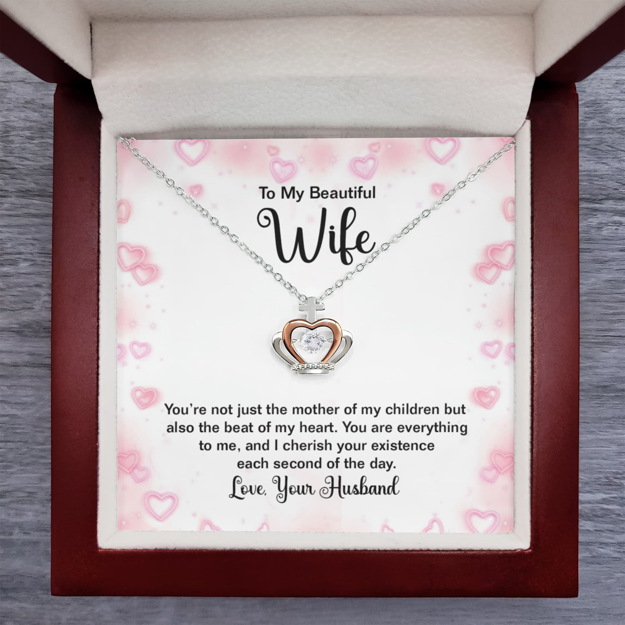 To My Wife Necklace - Romantic Gift from Husband for Valentine’s Day, Birthdays & Holiday Surprises - Crown Pendant Necklace