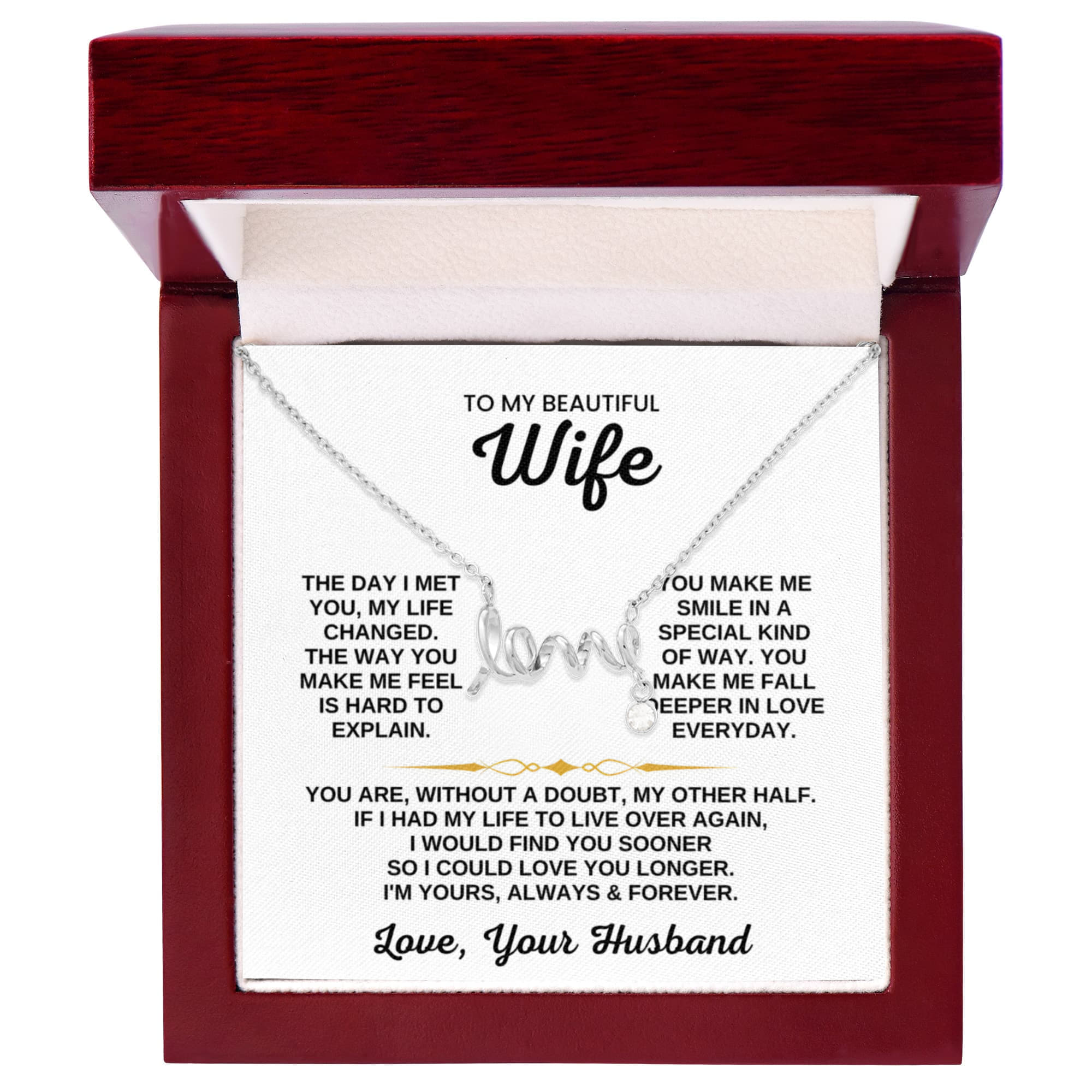 To My Wife Necklace - Sweet Love Gift from Husband - Scripted Love Necklace
