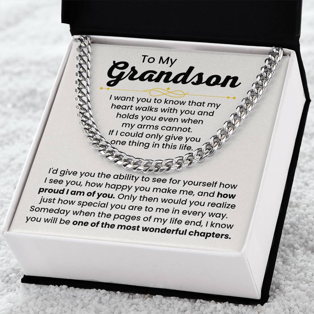 To My Grandson Necklace – Holiday Gift for Grandson Graduation – Cuban Link Chain