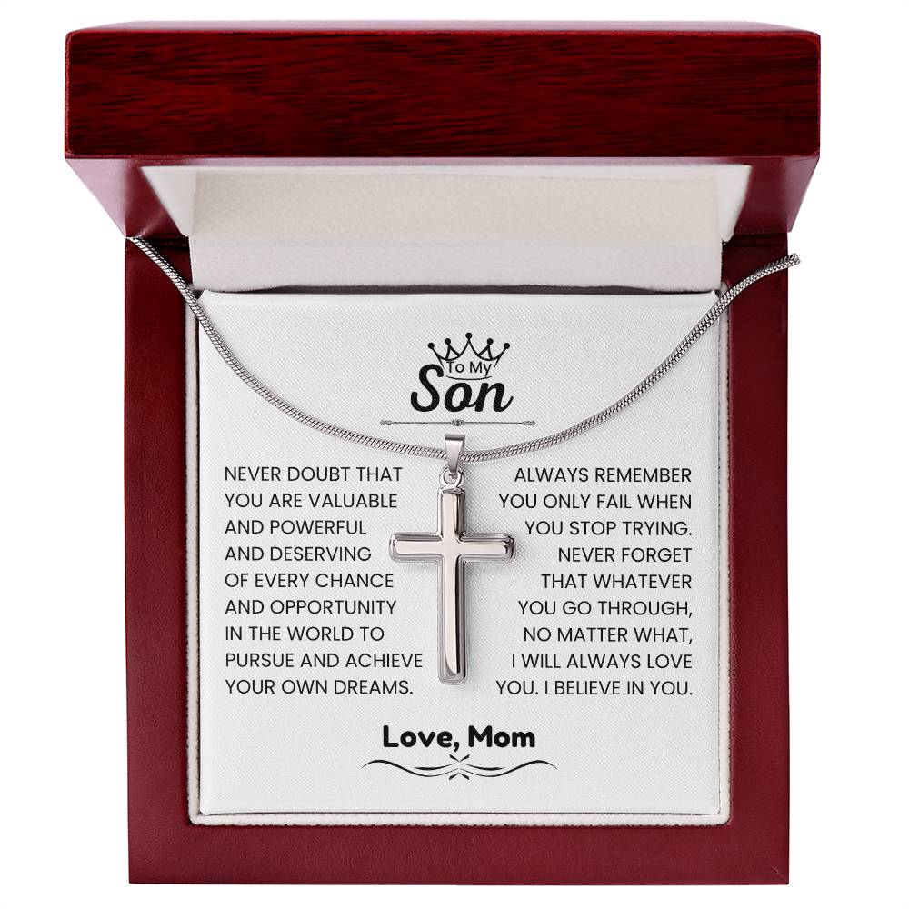 To My Son - Gift for Son from Mom - I will always love you - Artisan Cross Necklace