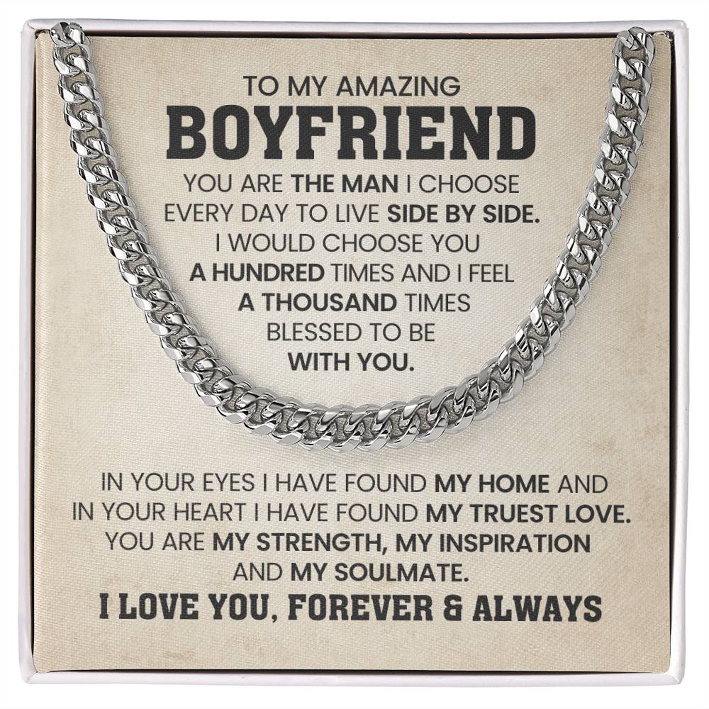 To My Amazing Boyfriend - I Love You, Forever & Always - Cuban Link Chain Gift for Him
