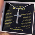 To My Grandson - Grandson Gift from Grandma - As you grow older you will face many challenges in life - Artisan Cross Necklace