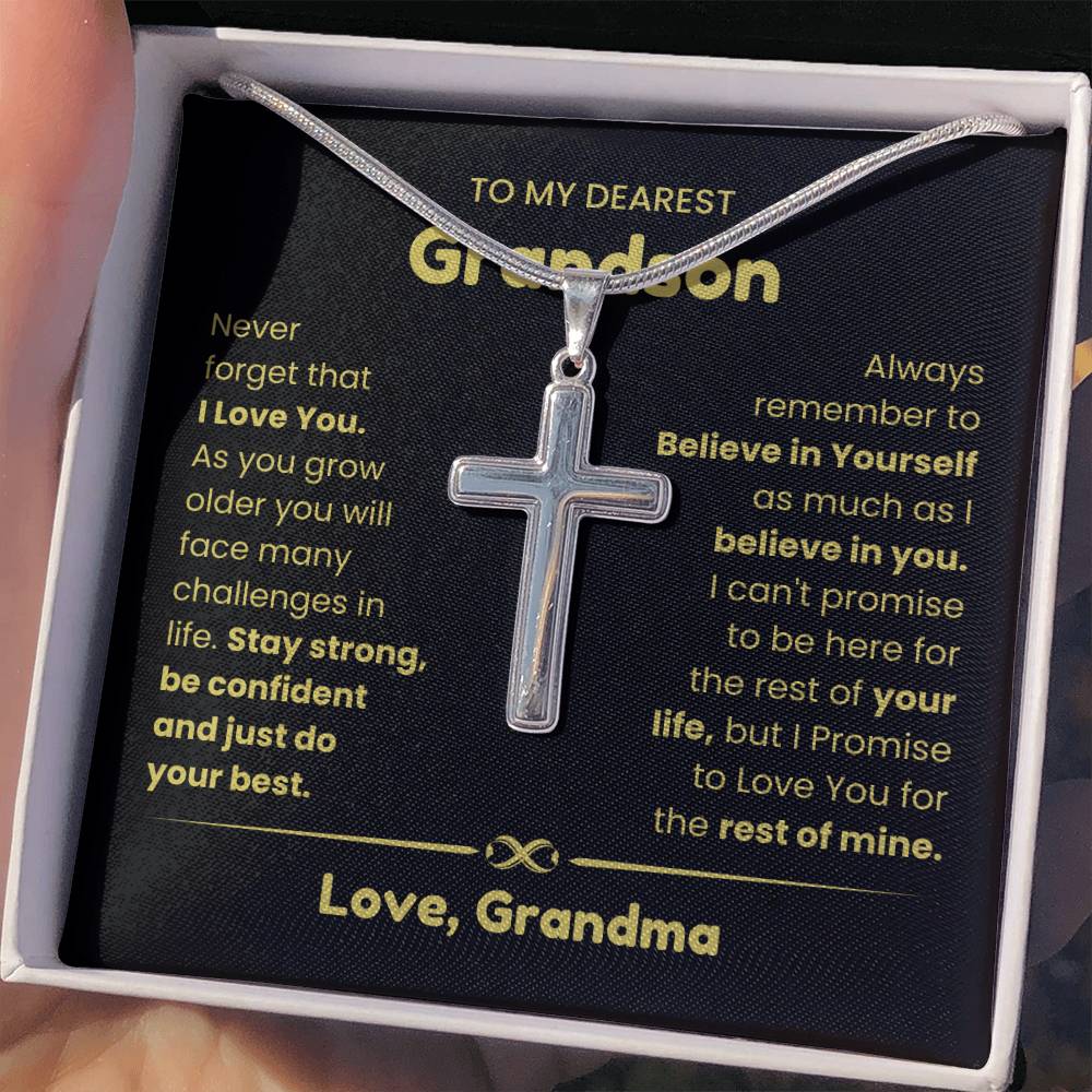 To My Grandson - Grandson Gift from Grandma - As you grow older you will face many challenges in life - Artisan Cross Necklace