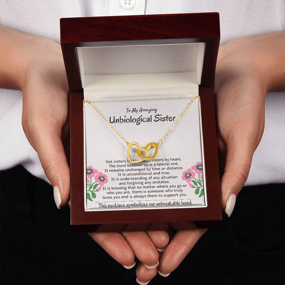 To My Amazing Unbiological Sister - The bond between us is a special one - Interlocking Hearts Necklace