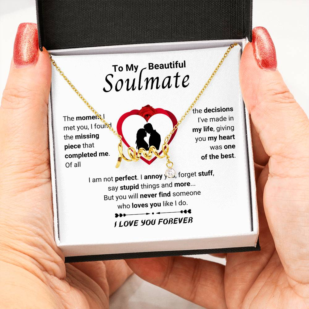To My Beautiful Soulmate Necklace - Romantic Necklace for Surprising The Soulmate in Your Life - Scripted Love Necklace