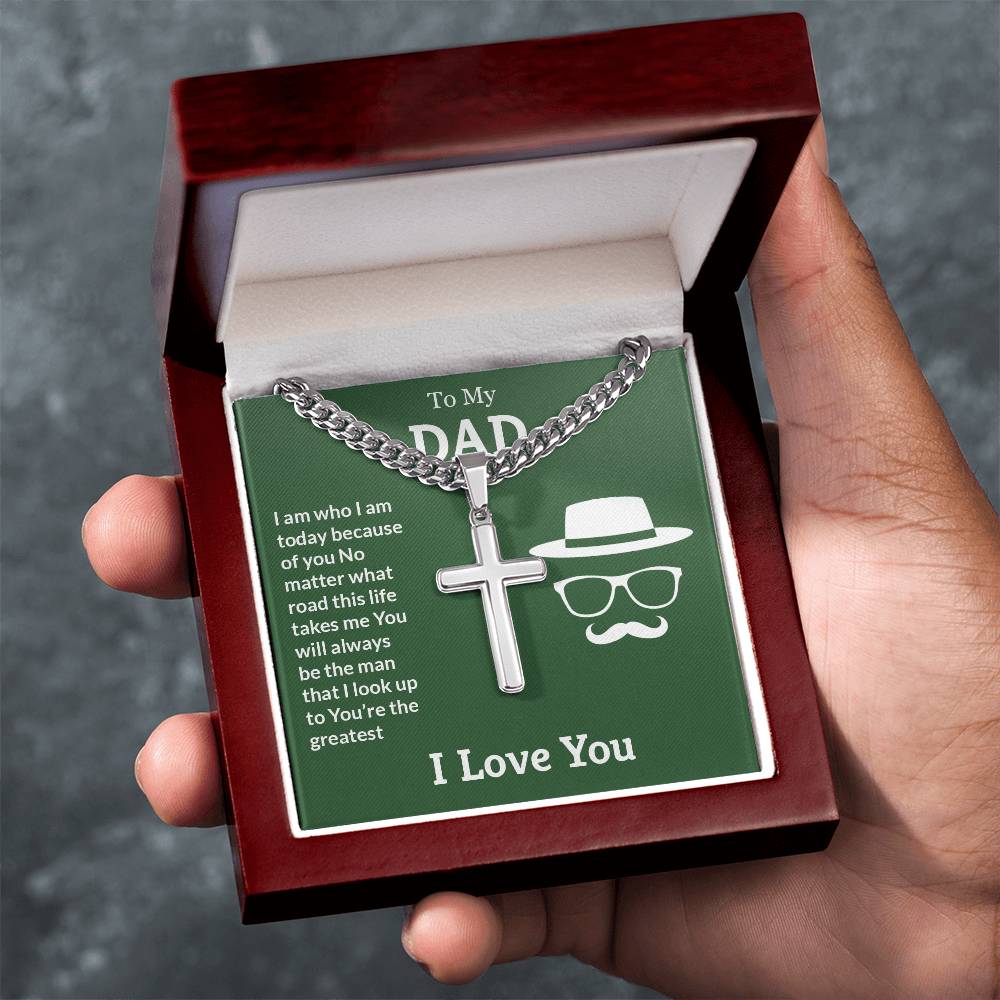 To My Dad Necklace - You're the greatest - Dad Gift from Kids - Artisan Cross with Cuban Link Chain